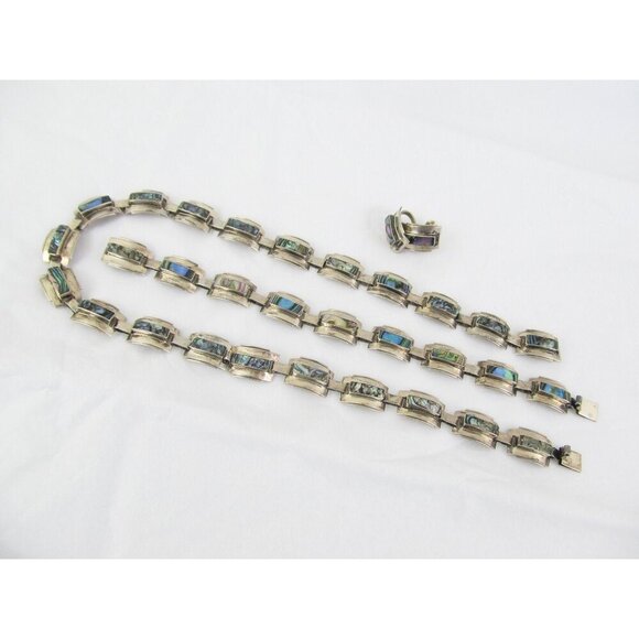 Vintage Mexico Taxco Abalone Sterling Silver 3 piece jewelry suite, necklace - Picture 2 of 8